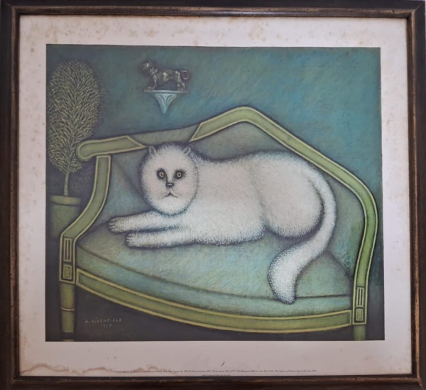 MORRIS HIRSHFIELD, Representando " Gato Angorá ", Gravura do Museu de Arte Moderna (MoMA) New York 1980, Com Moldura Medindo 70 x 79 cm e Medida Interna 50 x 60 cm