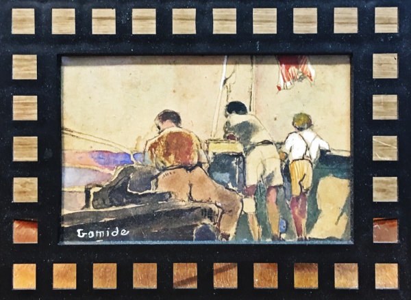 ANTÕNIO GOMIDE, Guache sobre Cartão, Representando " Cena Cotidiana " , Medida Interna 0,14m x 0,09m e Medida Externa 0,19m x 0,15m, Com Moldura