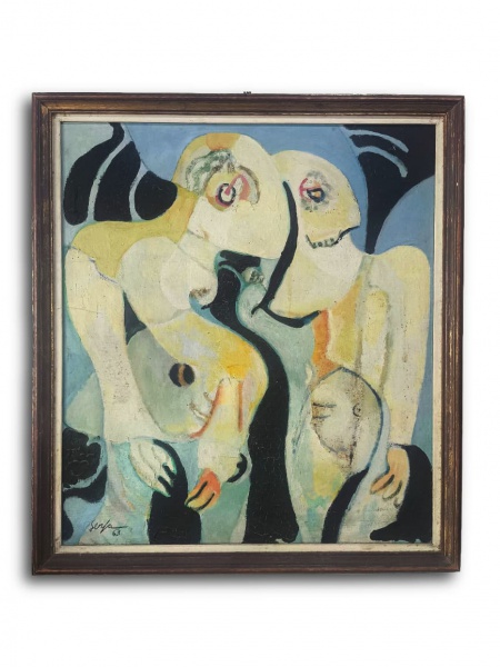 IVAN SERPA, Óleo sobre Placa, Representando " Monstros ", Obra Datada em 1963, Com Moldura Medindo 55 x 49,5 cm e Medida Interna 53 cm x 43 cm, Possui Documento da Obra