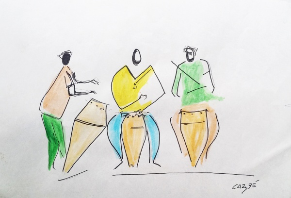 CARYBÉ, Técnica Mista sobre Papel, Represetando " Figuras ", Sem Moldura medindo 17,5 x 25 cm