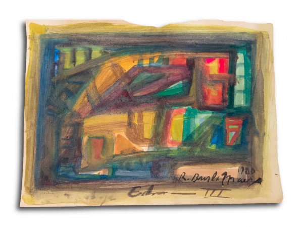 R. BURLE MARX, Guache sobre Papel, Representando " Abstrato ", Sem Moldura medindo 22x 30,5 cm