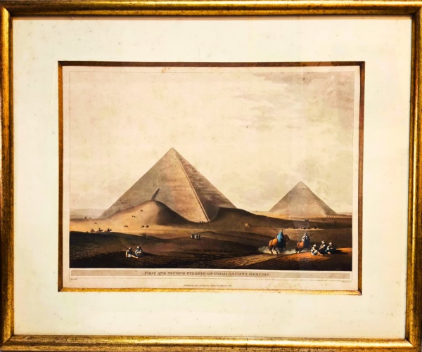 LUIGI MAYER, Gravura, Representando "Primeira e Segunda Pirâmide de Gizé, Antiga Mênfis", Medida Externa 36 x 46 cm e Medida Interna 24,5 x 33 cm Com Moldura