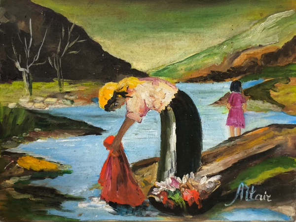 ALTAIZ , Óleo sobre Tela, Representando " Paisagem e Figura Feminina ", Medindo 0,24m x 0,18m Sem Moldura