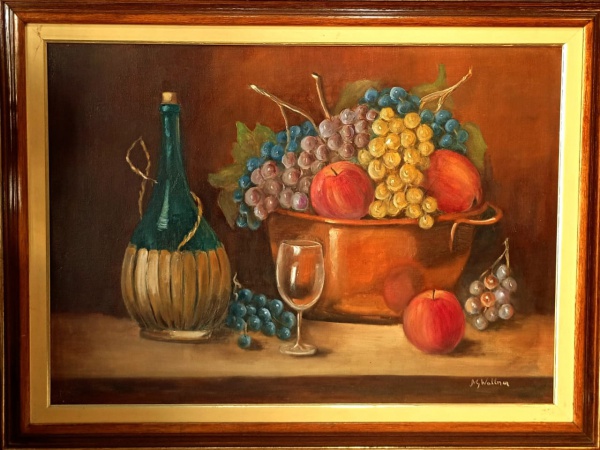 M. WALLNER, Óleo sobre Tela, Representando " Natureza Morta ", 0,73m x 0,63m Interna, Com Moldura