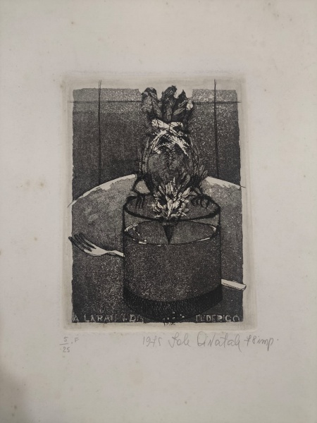 IOLE DI NATALE, Gravura em Metal, Tiragem 5/25, " A Laranjada de Federico ", Obra Impressa em 1978, Sem Moldura medindo 41,5 x 33 cm