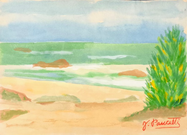 PANCETTI, Guache sobre Papel, Representando " Marinha ", Sem Moldura Medindo 15,5 x 21,5 cm
