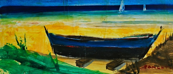 PANCETTI, Óleo sobre Papel colada em Madeira, Representando " Vista Marinha ", Medindo 0,12m x 0,28m Sem Moldura