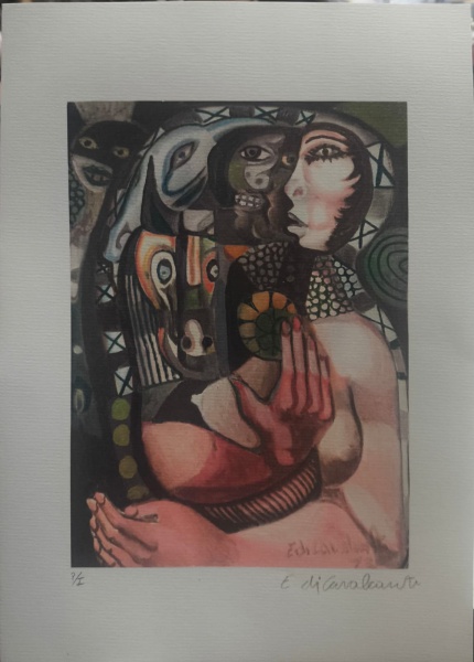 E. DI CAVALCANTI, Serigrafia, Representando " FIgura Feminina ", Sem Moldura Medindo 30 x 21 cm