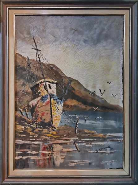 SANTA CRUZ, Óleo sobre Tela, Representando " Marinha ", Obra Datado em 1995, Com Moldura Medindo 95 x 75 cm e Medida Interna 58 x 49 cm, No Estado.