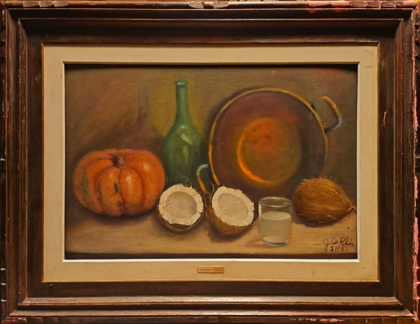 GEORGINA DI POLDO, Óleo sobre Eucatex, " Natureza Morta ", Com Moldura Medindo 83 x 63 cm e Medida Interna 40 x 60 cm, Obra Datado em 1987
