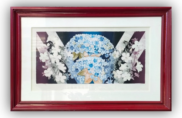 ANTUNES 1986, Serigrafia, Tiragem 34/200 " Hôrtencias e Azaléas ", 0,70m x 1,03m Externa e 0,42m x 0,75m Interna, Possui Vidro Frontal