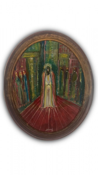 ALBERTO DA VEIGA GUIGNARD, Óleo sobre Tela, Representando " Cristo ", Com Moldura, Tela Medindo 70 cm de Circunferência, Acompanha com Documento da Obra