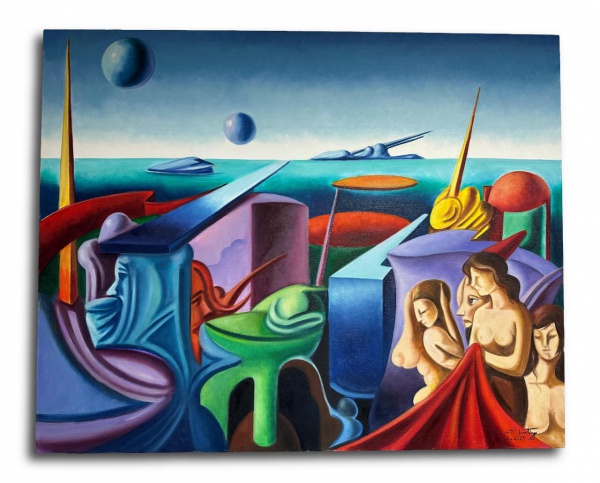 COSTA SANTIAGO, Óleo Sobre Tela, Representando " Abstrato ", Sem Moldura medindo 80 x 100 cm