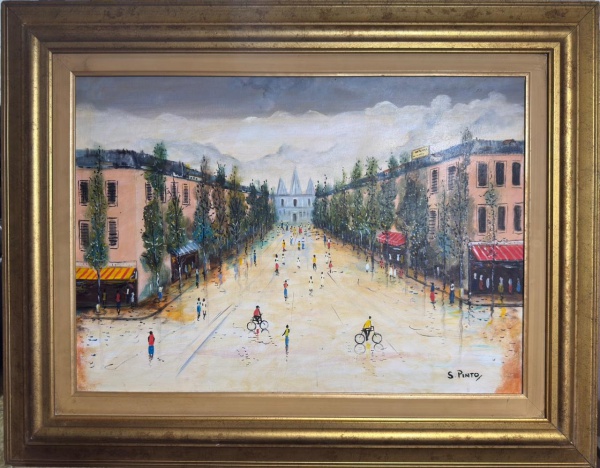 SILVIO PINTO, Óleo sobre Tela, Representando " Cena de Paris ", Com Moldura, Obra datado em 1989, Medida da Tela 70 x 50 cm, Obra acompanha com Certificado de Transferência