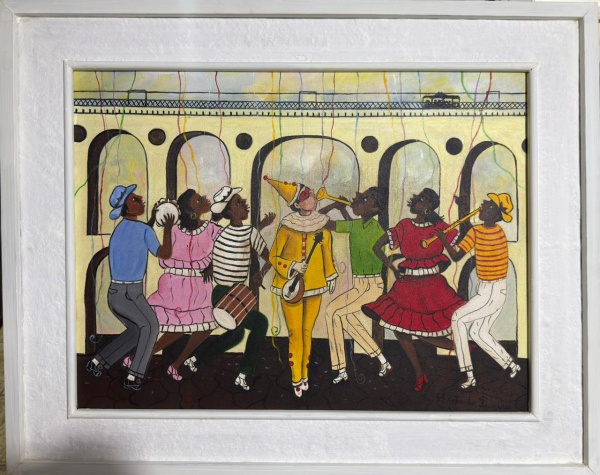 HEITOR DOS PRAZERES, Óleo sobre Tela, Representando " Roda de Carnaval ", Com Moldura, Medida da Tela 61 x 46 cm