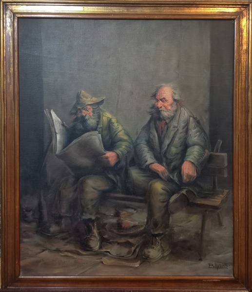 BENEDITO CALIXTO, óleo sobre tela, representando figuras, medida interna 46 x 54 cm, medida externa 54 x 63 cm.