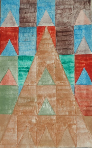 A. VOLPI, têmpera sobre tela, representando bandeirinhas, medindo 40 x 25 cm. Sem moldura. Acompanha documento.