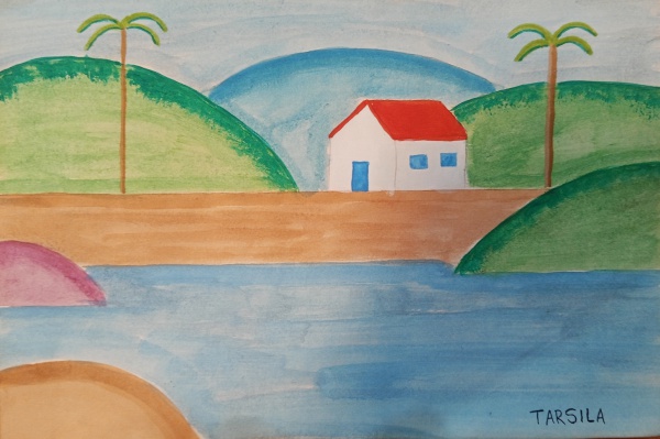 TARSILA, paisagem, aquarela, medida 20 x 13 cm