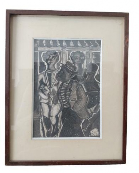 E.DI CAVALCANTI, Figura, técnica mista sobre cartão. 25x18 cm