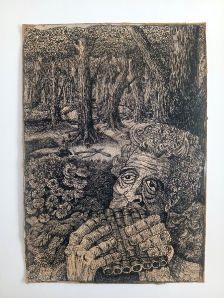 F. Ferraz- Figura mítica- bico de pena -26 x 36 cm - datado de 71