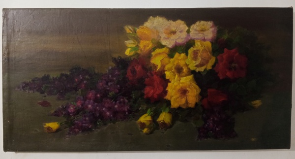 Shokichi Takaki - flores - óleo sobre tela - 50 x 100 cm - cid e verso