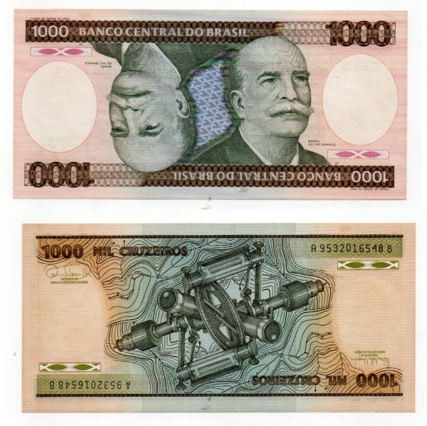 C164FEL1 - Cédula Brasil - 1000 Cruzeiros - 1985 - Nº 9532 - 016548