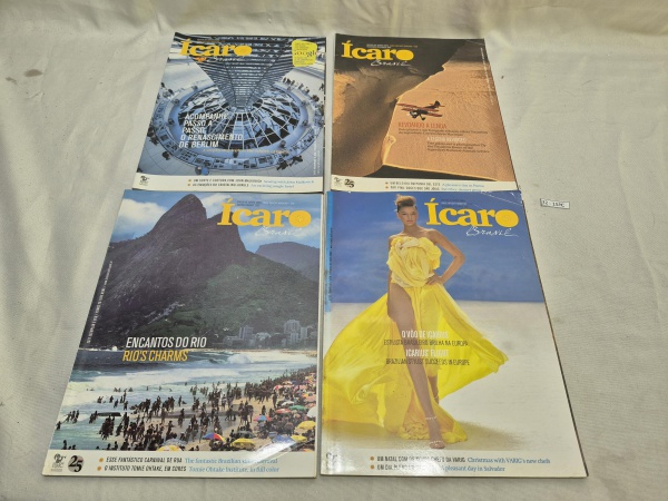 Lote de 4 revistas de bordo Ícaro da antiga cia aérea Varig, sendo os volumes 202, 209, 220 e 229.