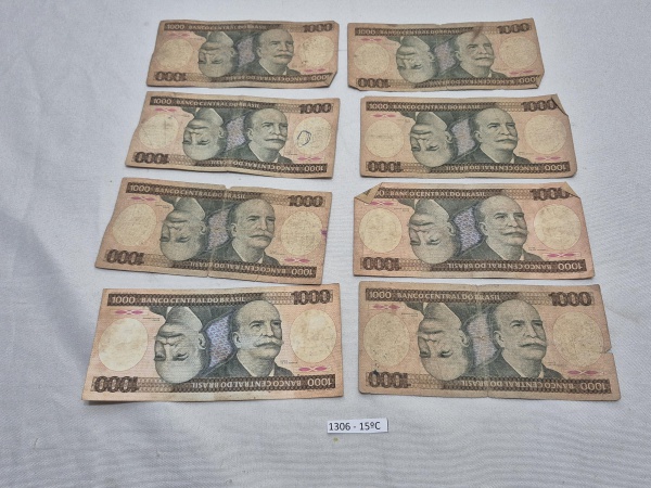 Lote de 8 cédulas de 1.000 Cruzeiro - Barão do Rui Branco.