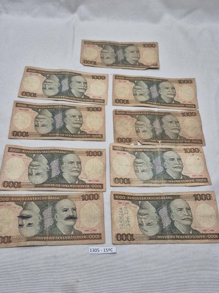 Lote de 9 cédulas de 1.000 Cruzeiro - Barão do Rui Branco.