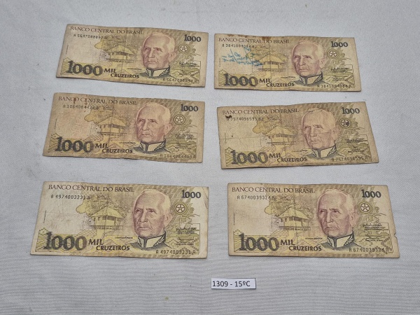 Lote de 6 cédulas de 1.000 Cruzeiro - Cândido Rondon.