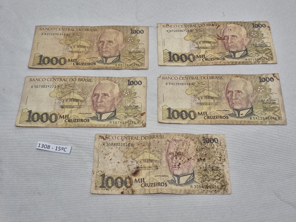 Lote de 5 cédulas de 1.000 Cruzeiro - Cândido Rondon.