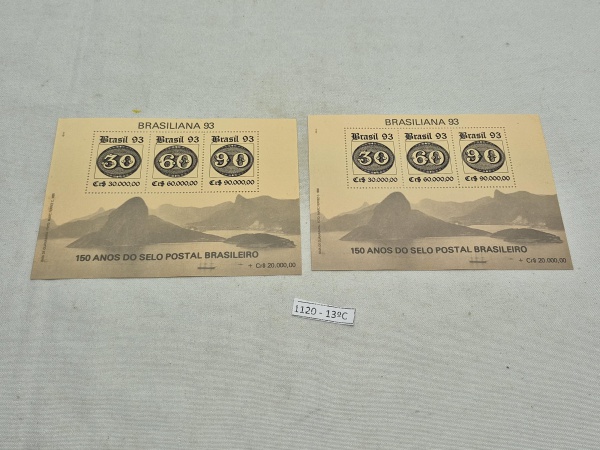 Lote de 2 blocos comemorativos, Brasiliana 1983 - 150 anos do Selo postal Brasileiro.