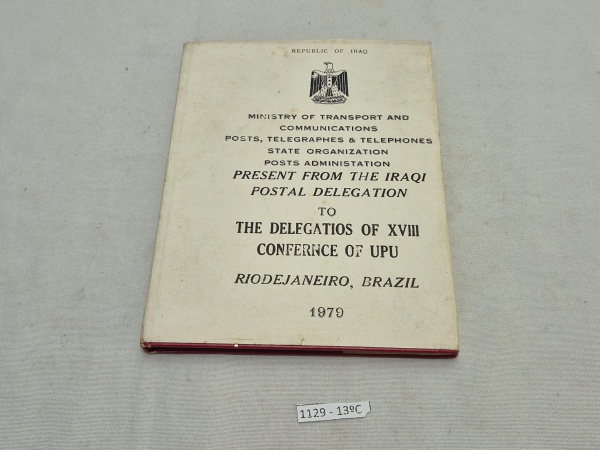 Raro e antigo álbum de selos da Delegação Postal Iraquiana UPU Rio 1979.