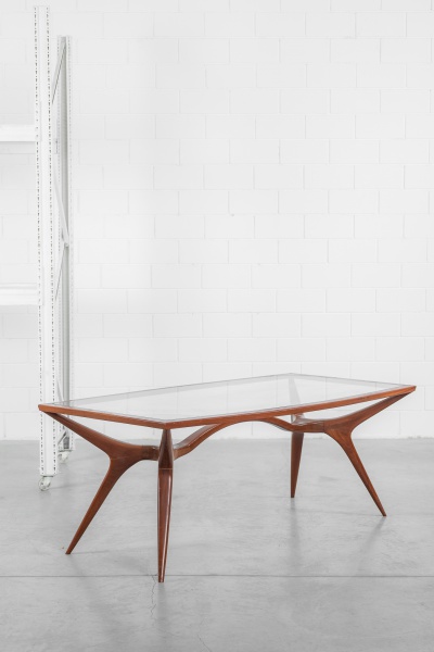 Autor desconhecido - 1950 - Escultural mesa de jantar toda em madeira nobre e tampo de vidro, estilo Vladimir Kagan. Em ótimo estado. 200 x 112 x 77cm de altura.