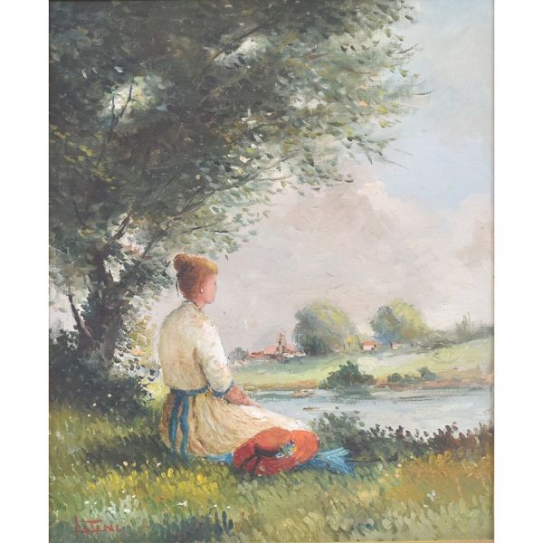 Latini (1926 – 1986) `Beira Rio` , o.s.t. - 46 x 38 cm MI e 73 x 65 cm ME. Assinado frente e verso e tit no verso. Certificado da Galeria Borghese