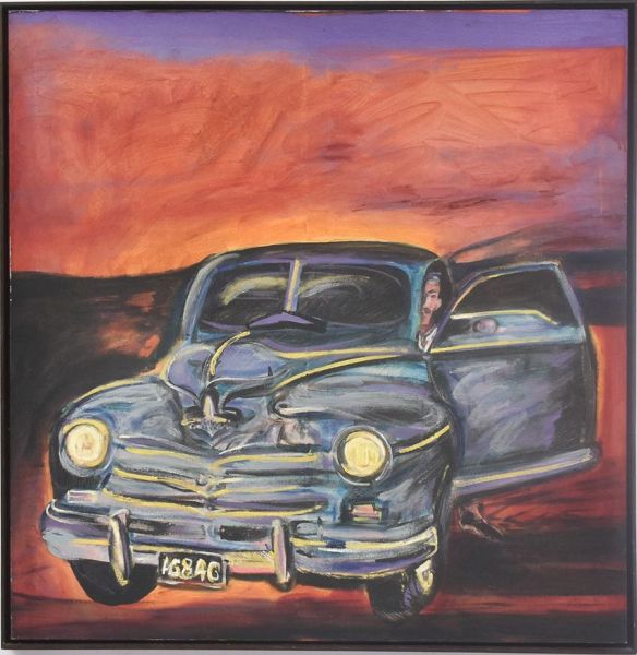 Rubens Gerchman (1942 —2008) `Coche em el final del dia`, o.s.t. - 100 x 100 cm MI e 103 x 103 cm ME. Assinado , datado 92 e intitulado no verso