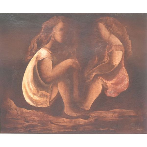 TERUZ, Orlando (1902 – 1984) `Duas meninas`, o.s.t. - 81 x 100 cm MI e 107 x 125 cm ME. Assinado, datado 1971 e localizado Rio frente e verso