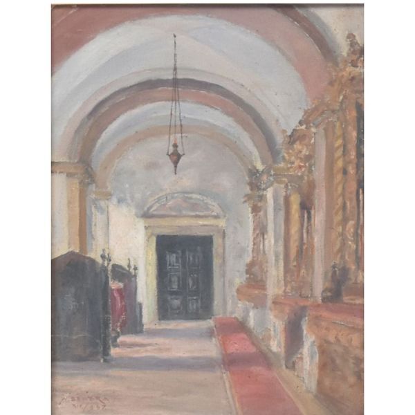 Augusto Seabra (1909) `Mosteiro de São Bento`, o.s.t. – 35 x 27 cm MI e 55 x 47 cm ME. Assinado, datado 1957 e localizado Rio frente e verso