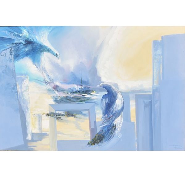 Dora Parentes (1937) `Composição com Águia`, o.s.t. – 80 x 120100 x 140 cm ME. Assinado e datado 99 e no verso ass, datado e tit no verso