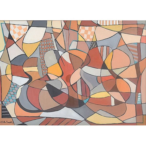 Cláudio Faciolli (1955) `Composição`, acrílica .s.t. - 100 x 140 cm MI e 117 x 157 cm ME. Assinado frente e no verso ass, e datado 1977