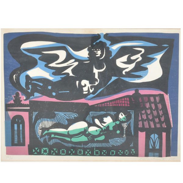 DI CAVALCANTI, Emiliano (1897 - 1976) `Mulata deitada`, litogravura – 51 x 70 cm MI e 76 x 95 cm ME. Assinado e datado 68 e num 12/20