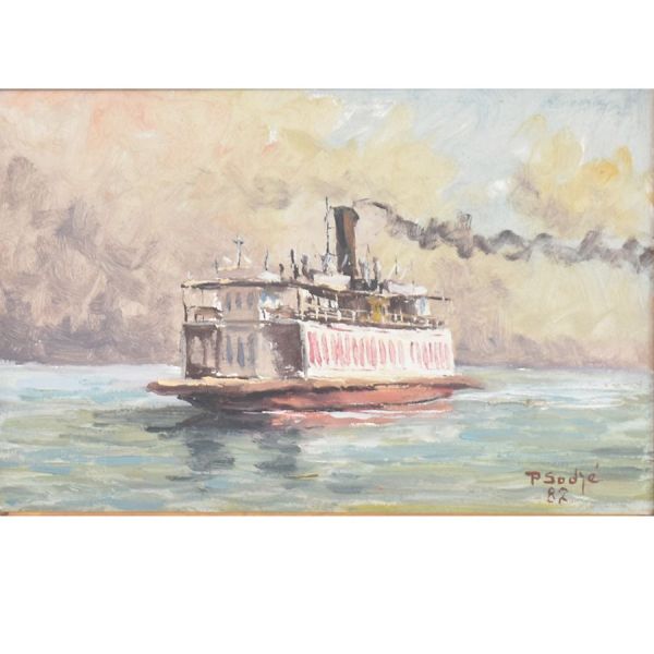 Péricles Sodré (1936 – 2011) `Embarcação`, o.s.e. – 16 x 24 cm MI e 36 x 44 cm ME. Assinado. Certificado da Galeria Borghese