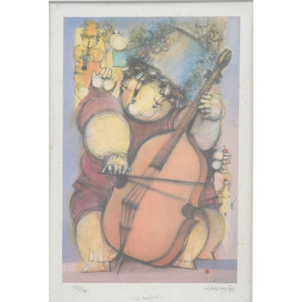 Rapoport, Alexandre (1929) `O Músico`, litogravura – 44 x 30 cm MI e 70 x 57 cm ME. Assinado, datado 93 e numerado 154/170