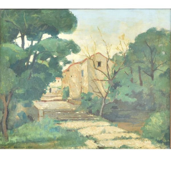 Auguste Boulard (1852) – Escola francesa `Paisagem`, o.s.t. - 54 x 65 cm MI e 70 x 88 cm ME. Assinado e datado 1930