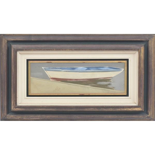 Scliar Carlos (1920 - 2001) `Barco`, vinil encerado sobre tela – 13 x 37 cm MI e 37 x 61 cm ME. Assinado e datado 77