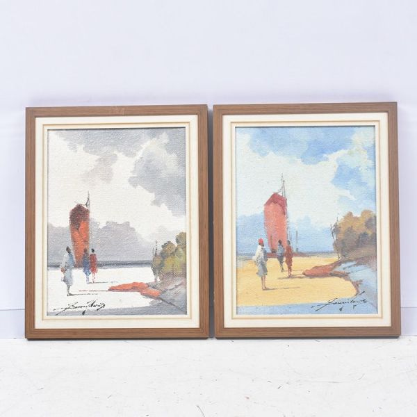 Sansão Pereira (1919 – 2014) – Pendant de quadros `Figuras`, o.s.t. – 40 x 30 cm MI e 48 x 38 cm ME. Assinado