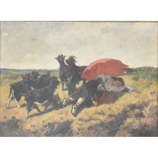 Filippo Palizze (1818 – 1899) – Escola italiana `Pastor`, o.s.t. - 54 x 74 cm MI e 74 x 94 cm ME. Assinado