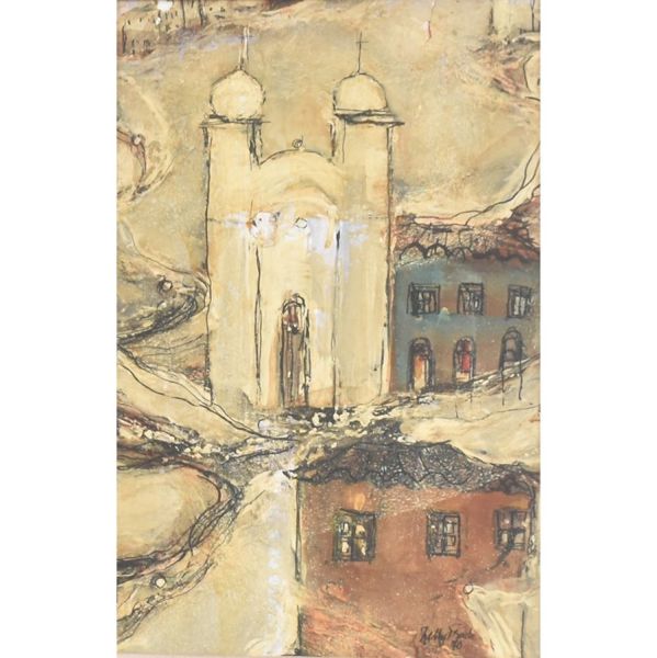 NELLY FRADE (1913 / 1988) `Ouro preto`, o.s.e. – 35 x 23 cm MI e 70 x 58 cm ME. Assinado e datado 70