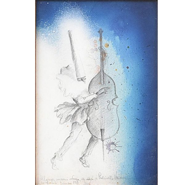 Ludovico De Luigi - `Pulciniello` - desenho – 26 x 17 cm MI e 47 x 38 cm ME. Assinado e datado 1981.