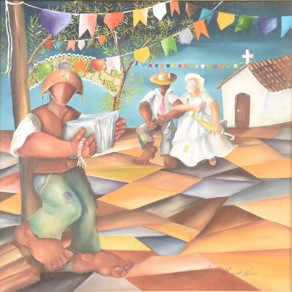 Alexandre Pacheco `Casamento no arraiá`, o.s.t. - 60 x60 cm MI e 79 x 79 cm ME. Assinado
